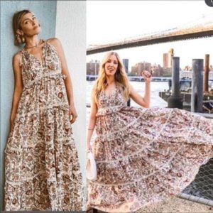 Anthropologie Love the Label Boho Helena Maxi Botanical Floral Print Dress M